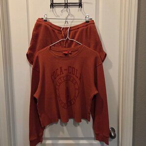 🥤Vintage Coca-Cola Thermal Rust waffle knit set w/shorts & long-sleeve top XL